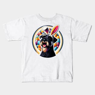 Giant Schnauzer Enjoys Easter with Bunny Ears Kids T-Shirt